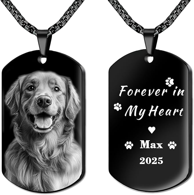 QYH Personalized Pet Memorial Necklace with Picture - Custom Loss of Dogs Keepsakes Necklacea with Message Laser Engraved Cat Necklace Customized Gifts for Pet Lovers (Pet-Necklace)