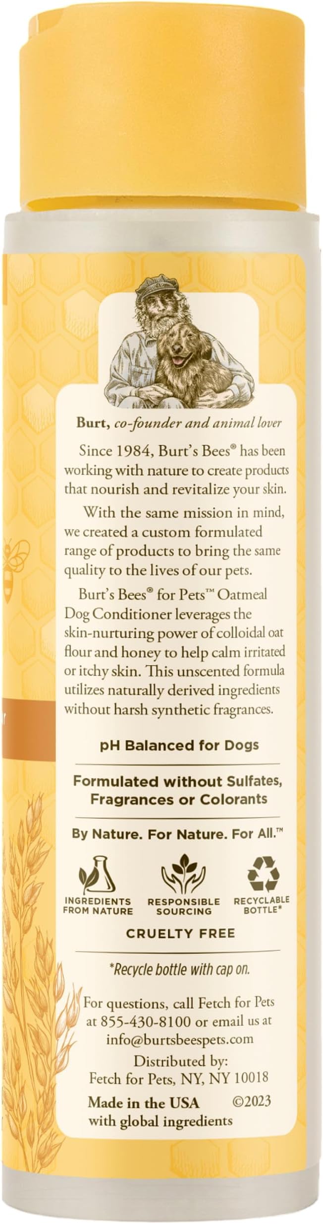 BURT'S BEES FOR PETS Oatmeal Dog Conditioner with Honey, Moisturizing Dog Coat Conditioner for Dry and Sensitive Skin to Help Soften and Nourish Coats During Grooming, 10 Fl Oz - 2 Pack