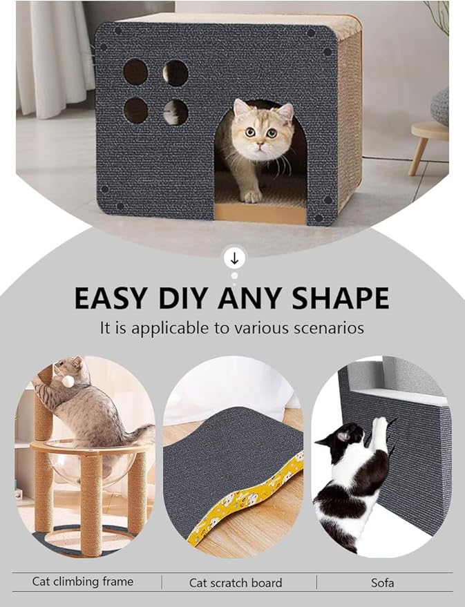Cat Scratching Climbing Carpet Mat, Adhesive Trimmable Cat Scratcher Furniture Protector, Cat Post Covered Pad Replacement for DIY Cat Tree Shelf Steps Couch Corner Wall(Darkgrey,78.7x15.8In)