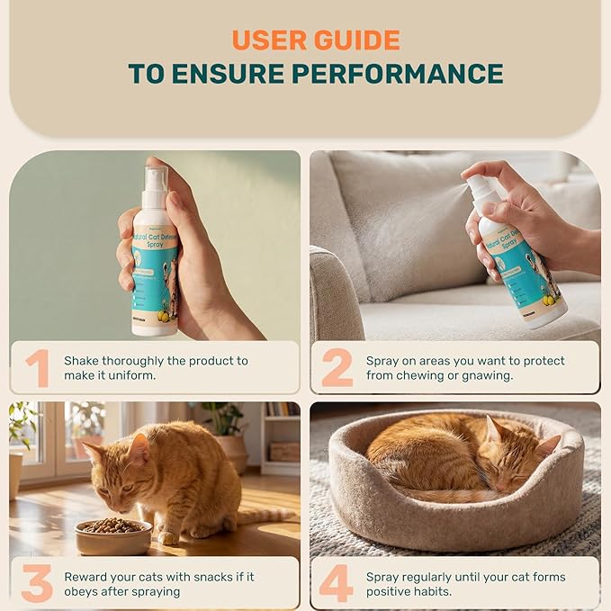 Natural Cat Deterrent Spray Indoor, Cat Repellent Spray for furniture, Safely Cat pee stopper, Anti Furniture Scratching, Stops Urine Marking, Kitten Training Spray for Sofa, Rugs, Chairs, 150ml