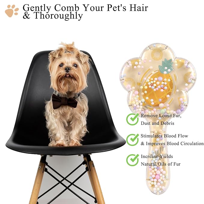 Soft Dog Brush for Small Dogs | Gentle Puppy Brush for Yorkies, Shih Tzus, Maltipoos & Maltese | Pet Hair Removal Brush with Soft Bristles | Dog Brush for Shedding (Blue Pineapple）