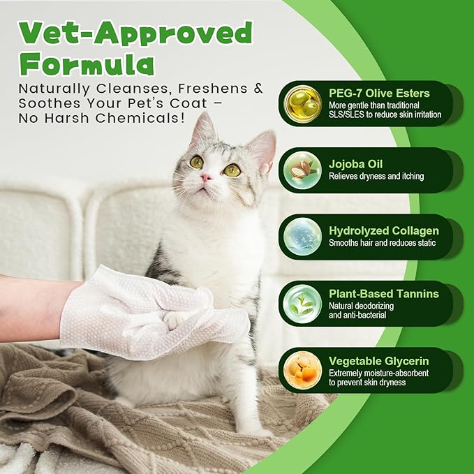 Pet Wipes, Pet Glove Wipes for Dogs & Cats,Shedding Control, Dander Removal & Paw Cleaning, Travel Essentials for Pets(20 Individual Pack)