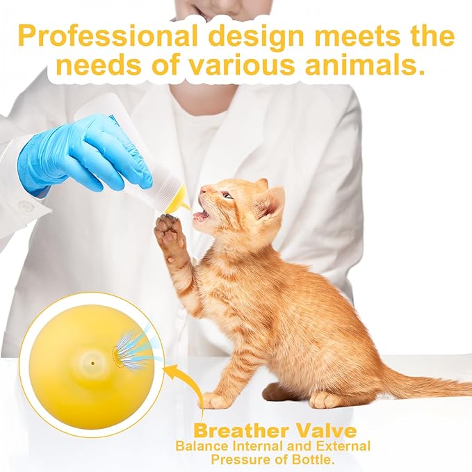 3 Pack Kitten Silicone Nursing Bottle,Silicone Feeding Nipple, Reusable Newborn Kitten Supplies, Suitable for Feeding Kitten, Puppy, Rabbit, Hamster (Yellow, Small)