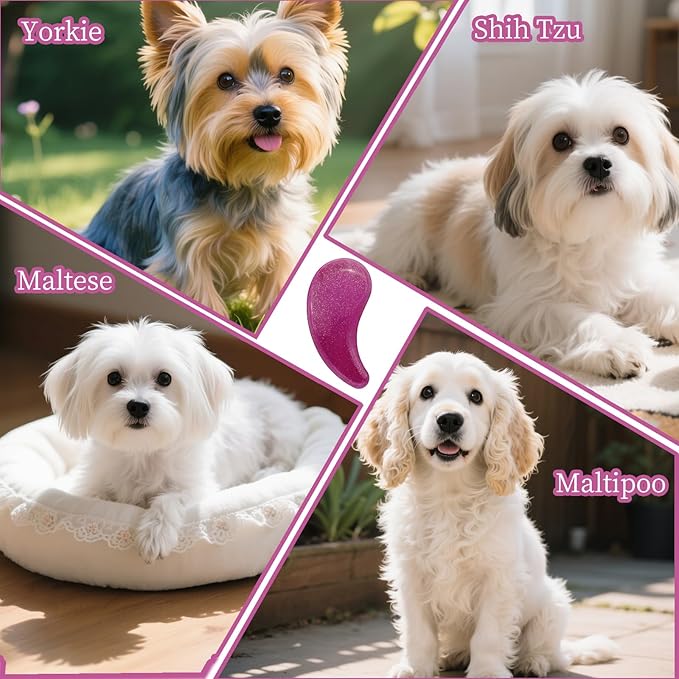 Comma-Shaped Small Dog Brush and Cleaning Comb, Fit for Yorkie, Shih Tzu, Maltese Maltipoo Pomeranian - Gentle Soft Bristles for Effortless Pet Hair Removal, Puppy Essentials (Crystal Rose Red)