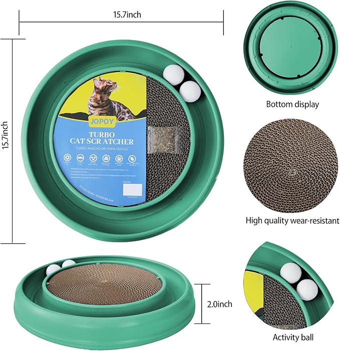 Cat Scratcher Toy Ball Track for Indoor Cats,Round Interactive Scratching Board Exercise Set for Bored Indoor Adult and Kitten Mental & Physical Stimulation(Green)