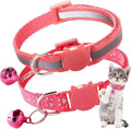 2 Pack Breakaway Cat Collar with Bells, Red Reflective Kitten Collars Claw Print Safety Buckle Adjustable for Girl and Boy Kitty Pets