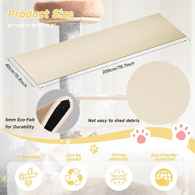 Cat Scratch Furniture Protector, 78.7''x15.8'' Trimmable DIY Self-Adhesive, Durable Corner Scratcher Couch Protectors from Cat Claws for Sofa, Tree Shelves & Scratching Posts (Khaki)