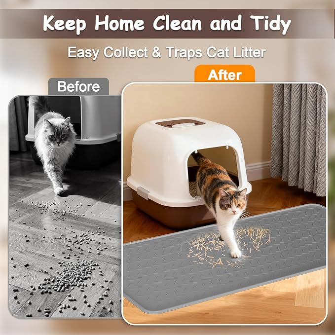 Cat Litter Mat, Extra Large 51" x 26" Litter Box Mat, Silicone Cat Litter Trapping Mat for Litter Box Scatter Control,Waterproof and Easy to Clean
