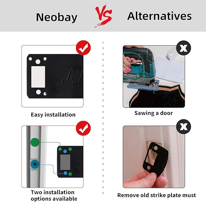 Neobay Steel Cat Door Latch, Door Prop for Cats Keep Dogs Out of Cat Feeding Station & Litter Box, Cat Door Stopper with Silicone Anti-Collision Pad, Alternative to Interior Pet Door,Steel Black