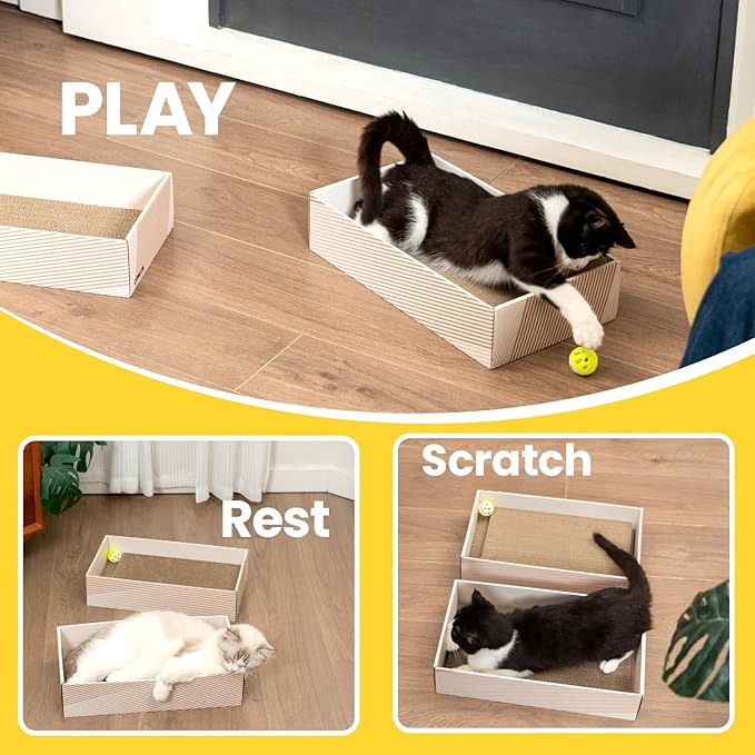 Conlun Cat Scratcher Box with 4 Scratching Pads&2 Separate Cardboard Boxes,2-in-1 Cardboard Cat Scratch for Multiple Kitten Interactive Play,Gradient(Ball & Fish Catnip Toy Included)