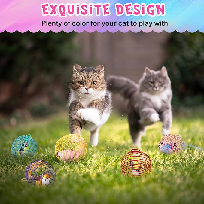 Jecery 5 Pcs Cat Spring Balls Toys Stretchable Rolling Balls Colorful Playful Coils Interactive Action Toy Caged Rats for Kitten Pet Supplies (Bird,Multicolor)