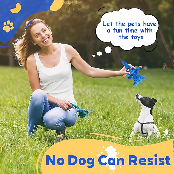 Adorable Elephant Design Dog Squeaky Toys, No Stuffing for Safety, Sounds in Multiple Places for Fun, Soft and Durable Double-Layer Fabric, Tough Dog Toys for Small and Medium Dogs (Blue)