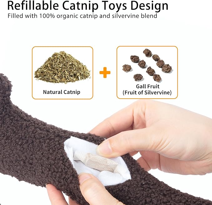 Refillable Cat Kicker Toy with Natural Catnip & Silvervine - 13.77 Inch Long Chew Toy for Indoor Cats, Crinkle Sound & Teeth Cleaning Fun, Interactive Catnip Toy for Kittens & Adult Cats