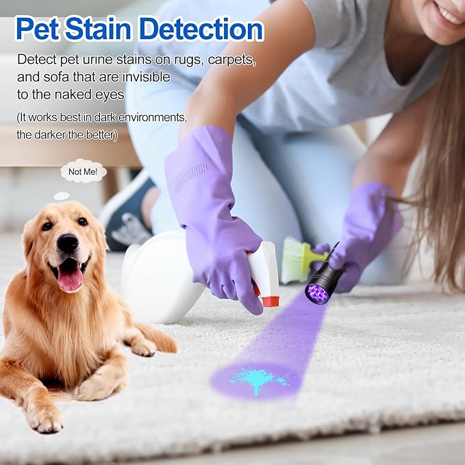 UV Light 395nm Blacklight Flashlight: Vansky 12 LED Black Light Mini Pet Urine Detection for Invisible Dog/Cat Dried Urine Stains on Carpet, Scorpion Finder, Resin Curing