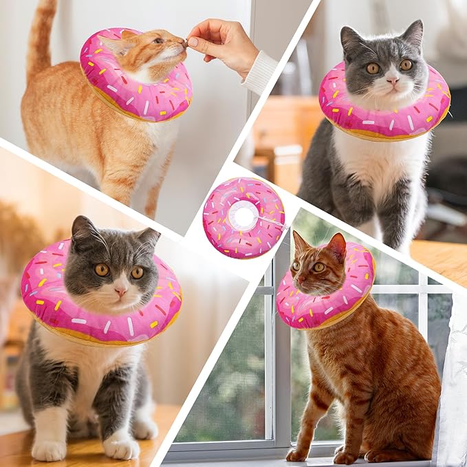 Seyezo Cat Cone Collar Soft, Adjustable Cat Recovery Collars Kitten Cones to Stop Licking, Cute Donut Neck Collar After Surgery, Elizabethan Kittens Protective Cones After Spay (Donut Pink, Medium)