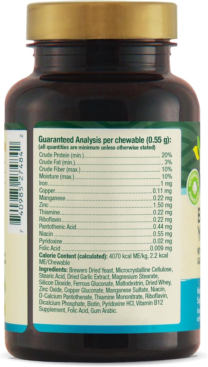 Petnc Natural Care Brewers Yeast Dog Skin and Coat Supplement (250 Chewables), With B Vitamins, Antioxidants & Minerals, Promotes Healthy Skin & Glossy Coat, For Dogs 10 Lbs & Over