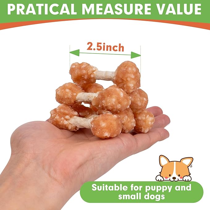 MON2SUN Dog Treats, 16oz Mini Rawhide Chews, Chicken Dumbbells with Rice for Small Dogs & Toy Breed, Crunchy and Healthy (2.5 Inch 30 Count) (Pack of 2)