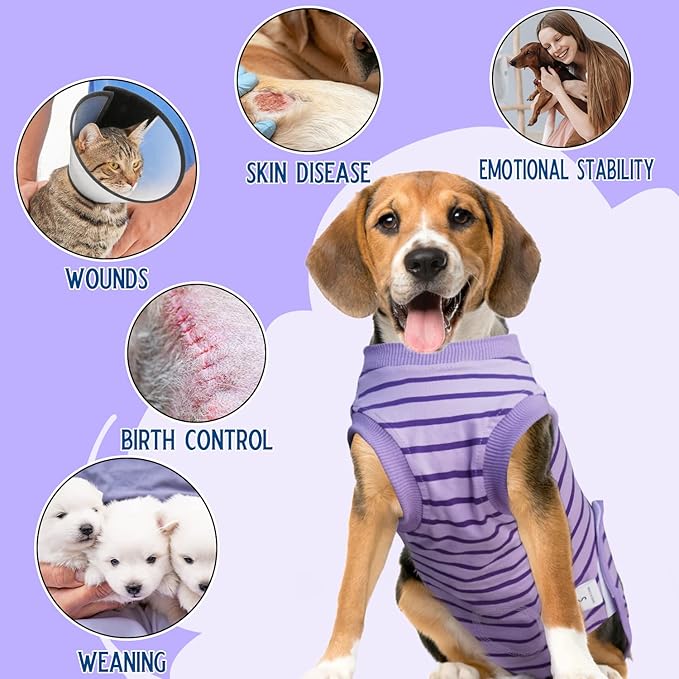 Dog Recovery Suit, Surgical Recovery Suit for Male Female Dogs Cats Spayed Onesie After Surgery, Dog Post Surgery Suit Anti Licking & Biting Surgical Shirt with Pee Hole，Purple Small
