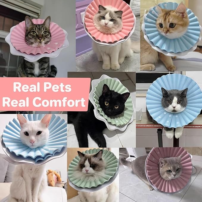 2 Pieces Soft Cat Cone Collar– Adjustable Lightweight Recovery E-Collar to Stop Licking, Scratching & Biting After Surgery, Comfortable Wound Healing Cone Alternative (Pink, M)