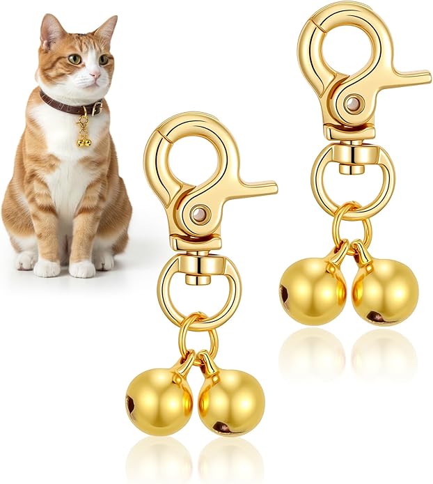 2 Pcs Gold Bell for Dog Collar, Anti Lost Dog Bells, Hanging Ring Cat Bell Charms for Collar, Jingle Bells for Dogs and Cats, Pet Pendant Accessories for Gift