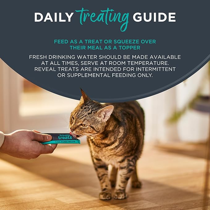 Reveal Natural Lickable Purée Cat Treats, Grain Free and Made with Limited Ingredients, Tuna Recipe Squeeze Up Cat Treats (40 x 0.5 oz Pouches)