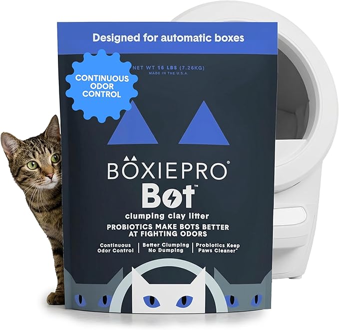 BoxiePro BOT Probiotic Cat Litter for Automatic Litter Boxes, Continuous Odor Control, Clumping Clay Kitty Litter, Odor Eliminating Probiotics, Low Dust, No Fragrances, 16 lb