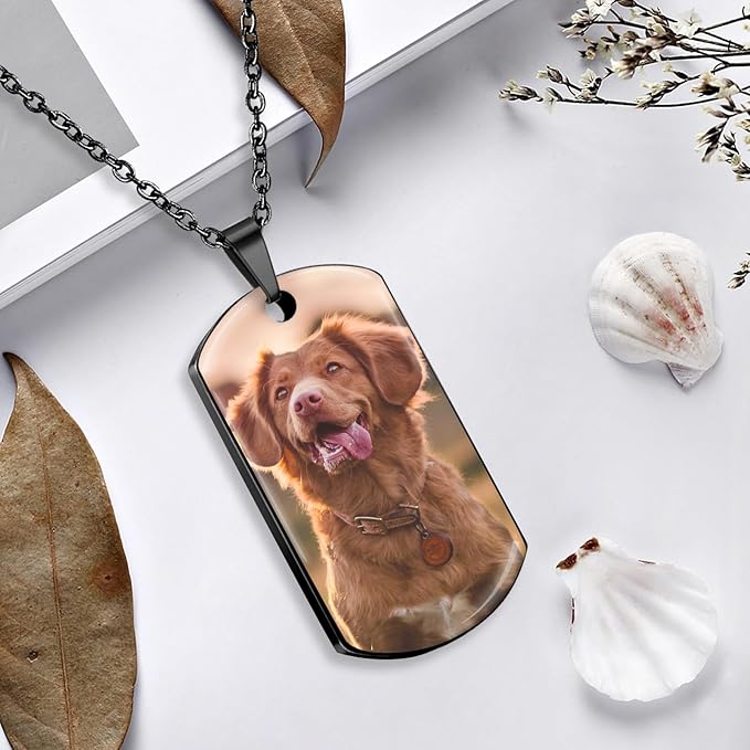 HJX Custom Dog Urn Necklaces for Ashes - Personalized Pet Cremation Jewelry for Ashes,Double-Sided Custom with Text Picture Memorial Gift for Pet Dogs Cats Ashes Necklace (Rectangle)