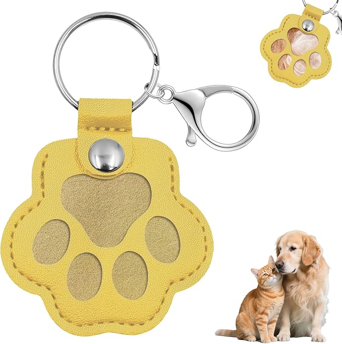 Pet Memorial Gifts for Dogs Cats, Leather Paw Print Pet Fur Keepsake Keychain, Cute Charm for Pet Lovers
