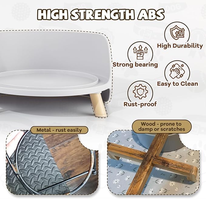 Raised Dog Feeder Bowl Stand - Elevated Dining Table for Medium and Large Dogs - Fits Food and Water Dish up to 8" Diameter - Grey (Bowl Not Included)