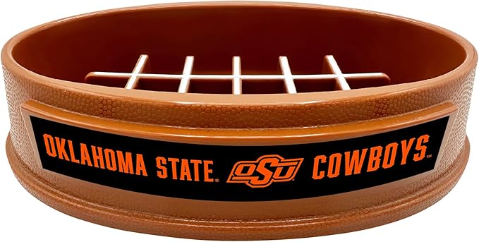 NCAA Super-Bowl - Oklahoma State Cowboys Slow Feeder Dog Bowl. Football Design Slow Feeding Cat Bowl for Healthy Digestion. Non-Slip Pet Bowl for Large & Small Dogs & Cats