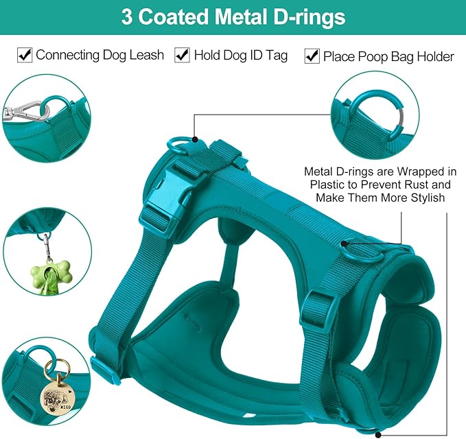 Wisedog No Pull Lightweight Dog Vest Harness with Soft and Comfortable Cushion, Breathable Mesh, for Small Medium Large Dogs Walking (XS(Neck: 7.48"-10.63";Chest: 10.63"-15.35"), Emerald Green)