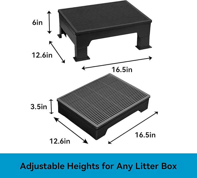 Cat Litter Box Step Ramp – Adjustable 3.5" & 6", Large 16.5"x12.6" Non-Slip Litter Trapper Platform Reduces Tracking, Fits Automatic Litter Boxes, for Kittens & Senior Cats