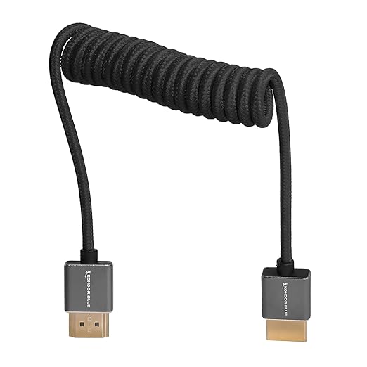 KONDOR BLUE | 4K Full HDMI to Full HDMI Thin Short Coiled Braided Cable for On-Camera Monitors, Capture Cards + More | Black