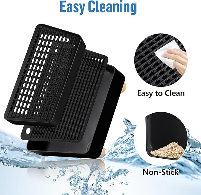 Extra Large 2 Steps Cat Litter Box Step Ramp, Cat Litter Catcher Mat with Wooden Feet, Filter Function, Cat's Pedal Stool for Self-Cleaning Litter, Suitable Kitten & Elderly Cats (Black)