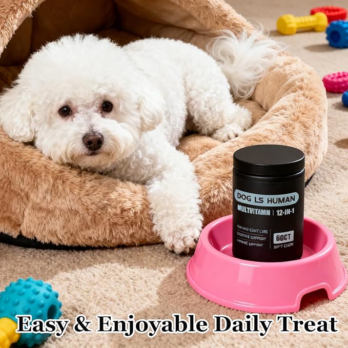 Dog Is Human Multivitamin for Dogs,Pet Vitamins Supplements for Skin and Hair,60 Chews (1PCS)