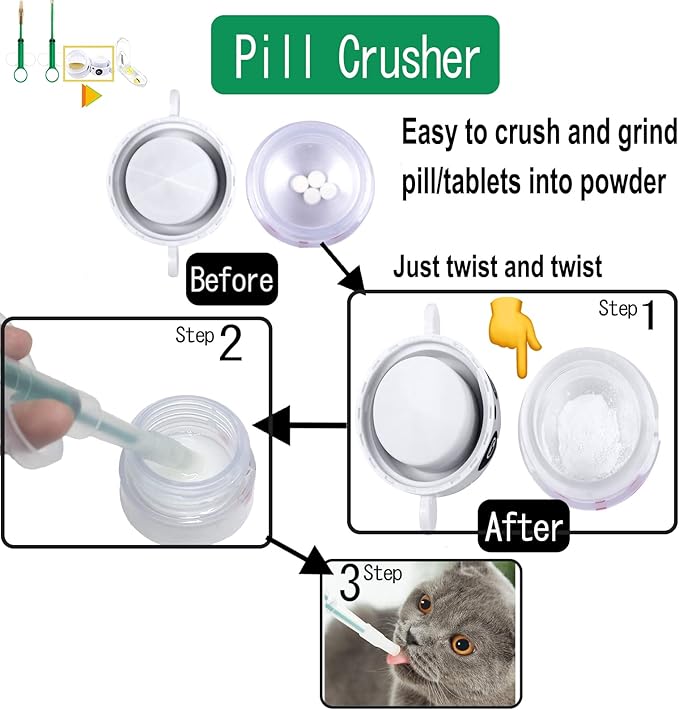Medicine Feeder for Pets,Piller,Pill Cutter,Pill Crusher for Cats and Dogs,4in1 Set,Feeding Pills Water and Milk,Plastics,Reusable (Piller+Grinder+Cutter, Green)