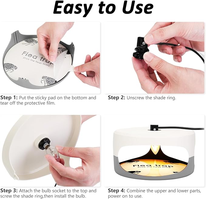 Flea Traps for Inside Your Home, 2 Pack Flea Trap with Sticky Pads Refills & Light Bulb Replacement, Odorless Natural Indoor Bed Bug Light Killer Insect Infestation Treatment Trap for Kids Pet