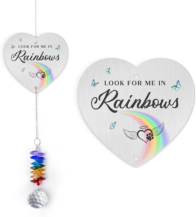 Aluminum Ornament Suncatcher - Dogs Memorial Paw Print Ornaments - Rainbow Bridge Gifts - Sympathy Gift - Pets Remembrance Keepsake - Mother's Day for Dog Mom Dad