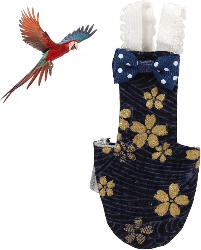 Bird Diaper Adjustable Soft Cotton Pet Bird Nappies for Macaw Cockatiels Finches, Golden Flower Pattern, 1 Pack (L Tibetan Golden Flower)