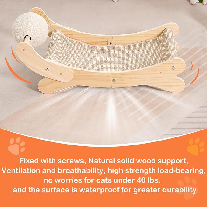 Cat Scratcher Bed Natural Sisal Cat Scratch Chair Hammock, 27.5 Inch Extra Large Scratching Post Lounger Pad with Large Sisal Toy Ball for Indoor Cats