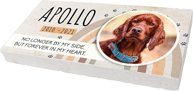 Personalized Pet Memorial with Keepsake Photo on Limestone - Headstones, Garden Stones, and Grave Markers for Dogs - Dog Memorial Stone, Pet Memorial Gifts - 12”x 6”x1.25" D (B. Apollo Design)