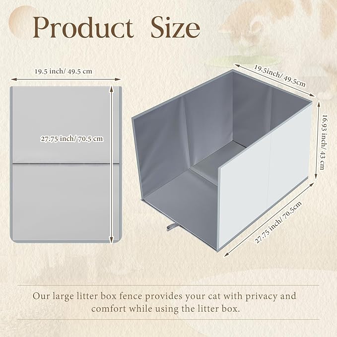 27.8"L×19.5"W×16.93"H Foldable Cat Litter Box Enclosure Splash Guard with Removable Mat Large High Sided for Litter Pan Water Resistant Easy Clean Anti-Leakage Pee Shields Privacy Screen