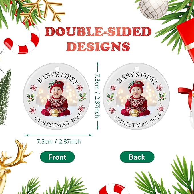 Baby's First Christmas Ornament 2026, Personalized Photo Ornaments for Christmas Tree, Custom Name Keepsake Ornament for Newborn, New Baby Gift, Xmas Tree Decoration