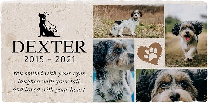 Personalized Pet Memorial with Keepsake Photo on Limestone - Headstones, Garden Stones, and Grave Markers for Dogs - Dog Memorial Stone, Pet Memorial Gifts - 12”x 6”x1.25" (A. Dexter Design)
