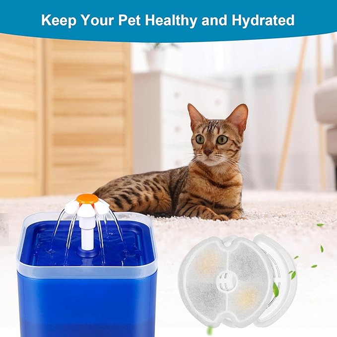 Cat Water Fountain Filters - 84oz/2.5L Stainless Steel, LED Night Light, 8 Packs