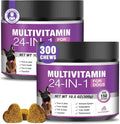 24-in-1 Dog Vitamins and Supplements 300 Ct Dogs Multivitamin Chewable Contain Chondroitin Probiotics Omega-3 Glucosamine for Dogs Skin Coat Heart Joint Gut Liver Brain Immune Support - Peanut Butter