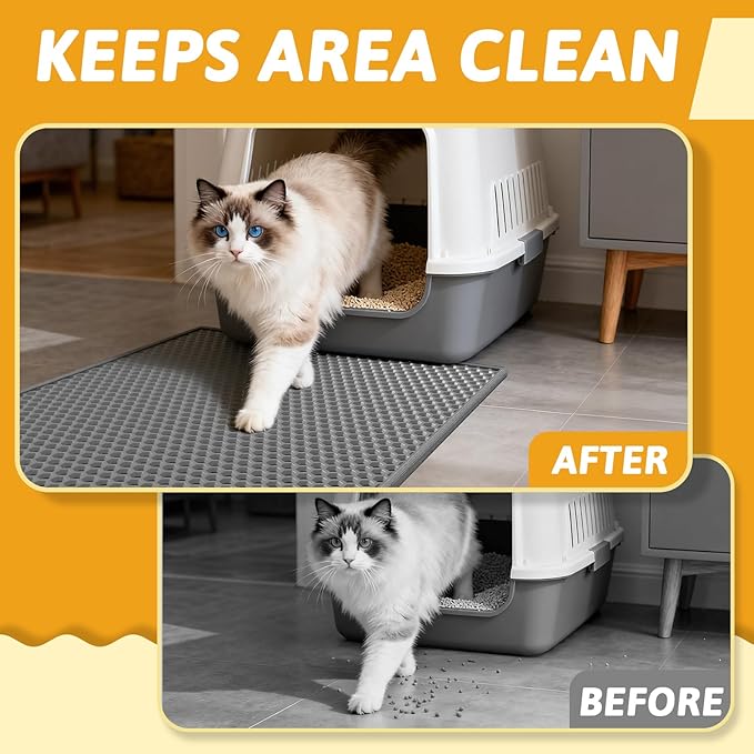 Pieviev 2 Packs Cat Litter Mat Double Layer Waterproof Urine Proof Trapping Mat (24"X15", Gray)