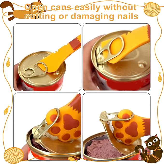 Tinoaly 3 Pcs Dog Cat Food Spoon, Adorable Paw Spoon for Wet Food Silicone Can Opener Multifunctional Pet Spatula Scoop Mixing Spoons for Cat Dog Supplies (Orange, Pink & Dark Grey)