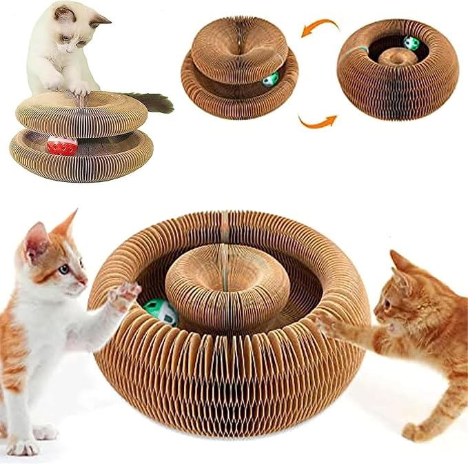 Kitten Kurl Cat Toy,Magic Organ Cats Scratcher Board,Foldable Accordion Toys with Ball (2pc)
