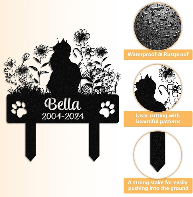 Personalized Pet Graves Marker Cat, Custom Waterproof Pet Headstone, Metal Memorial Plaques for Outdoor Graveyard, Cemetery Yard Decor, Cat Memorial Garden Stakes, Cat loss Sympathy Gift Color04